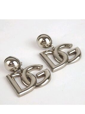 Dolce & Gabbana Silver Tone Interlocking DG Drop Earrings
